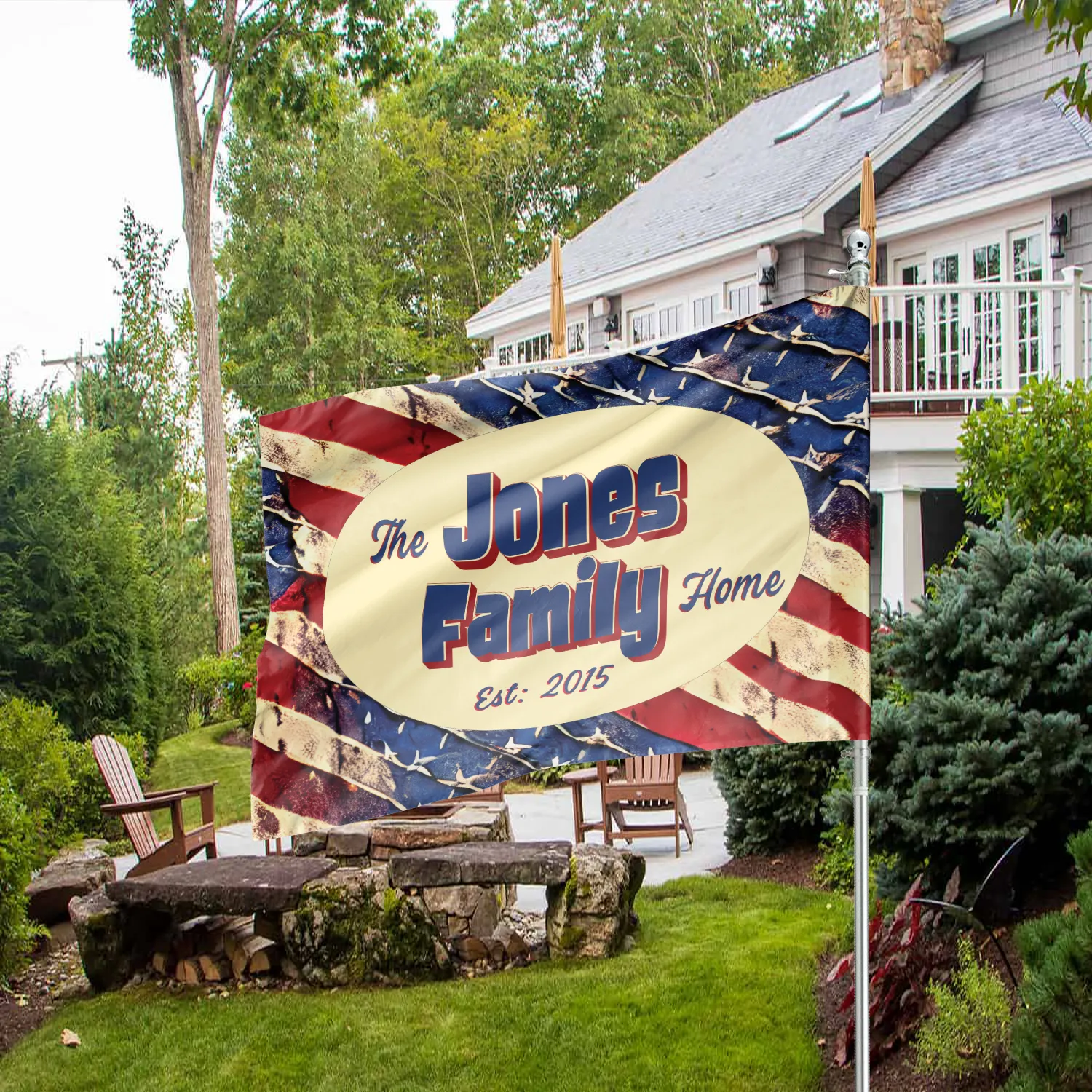 Personalized House Flag, Custom Family Last Name and Est Year, Patriotic American Garden Sign, Double Sided, Multiple Sizes, UV resistant, Polyester Garden Yard, Outdoor Decoration