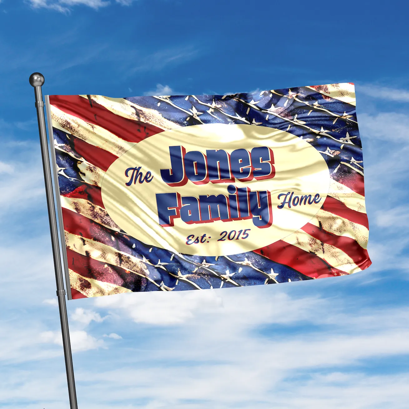 Personalized House Flag, Custom Family Last Name and Est Year, Patriotic American Garden Sign, Double Sided, Multiple Sizes, UV resistant, Polyester Garden Yard, Outdoor Decoration
