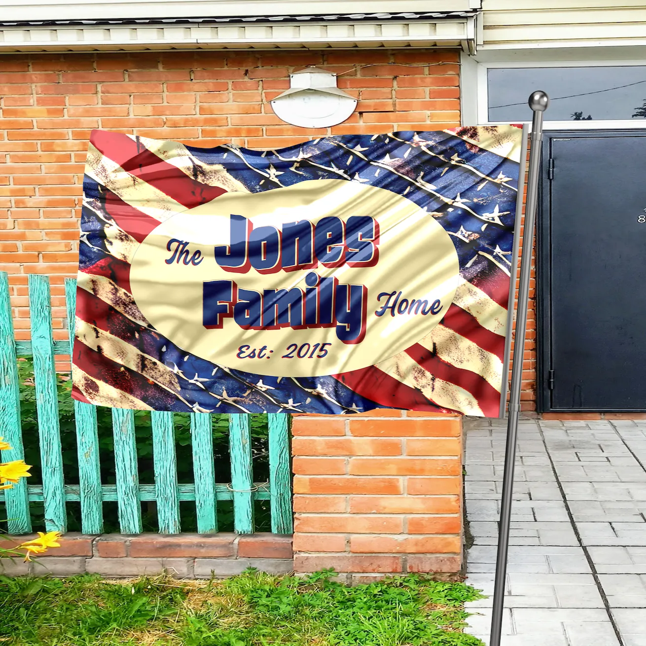 Personalized House Flag, Custom Family Last Name and Est Year, Patriotic American Garden Sign, Double Sided, Multiple Sizes, UV resistant, Polyester Garden Yard, Outdoor Decoration
