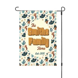 Personalized House Flag, Custom Family Last Name Established Year, Cowboy Garden Sign, Double Sided, Multiple Sizes, UV resistant, Polyester Garden Yard, Outdoor Decoration