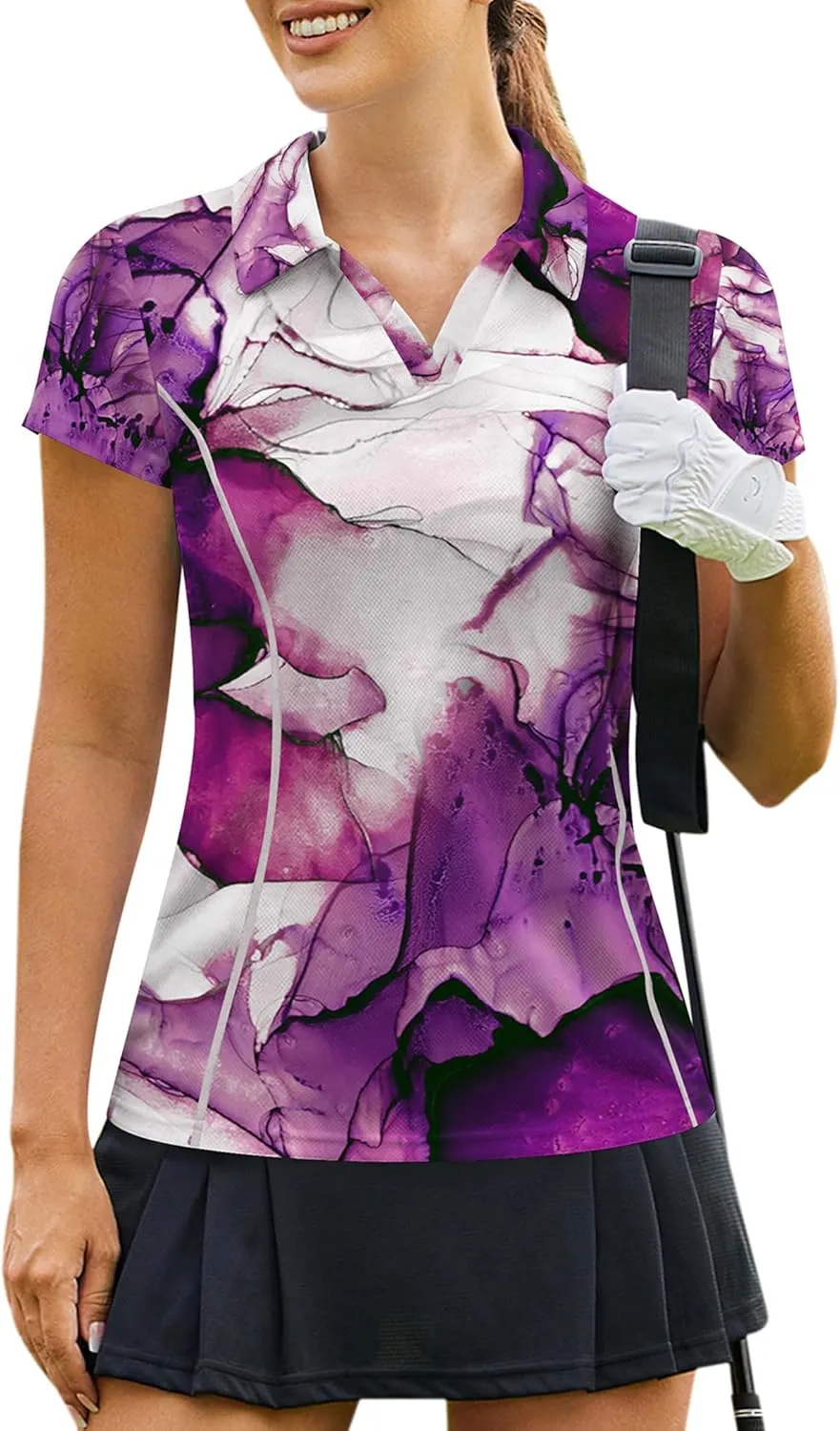 PINSPARK Womens Golf Shirt Short Sleeve Polo Shirts Quick Dry Tennis Tops V-Neck with Collar Pickleball Shirts Golf Outfits