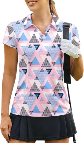 PINSPARK Womens Golf Shirt Short Sleeve Polo Shirts Quick Dry Tennis Tops V-Neck with Collar Pickleball Shirts Golf Outfits