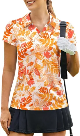 PINSPARK Womens Golf Shirt Short Sleeve Polo Shirts Quick Dry Tennis Tops V-Neck with Collar Pickleball Shirts Golf Outfits