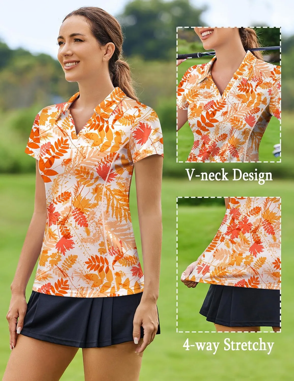 PINSPARK Womens Golf Shirt Short Sleeve Polo Shirts Quick Dry Tennis Tops V-Neck with Collar Pickleball Shirts Golf Outfits