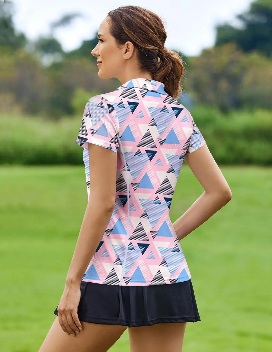 PINSPARK Womens Golf Shirt Short Sleeve Polo Shirts Quick Dry Tennis Tops V-Neck with Collar Pickleball Shirts Golf Outfits