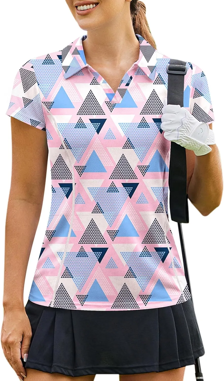 PINSPARK Womens Golf Shirt Short Sleeve Polo Shirts Quick Dry Tennis Tops V-Neck with Collar Pickleball Shirts Golf Outfits