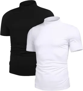 Poriff Men's Casual Mock Turtleneck Pullover Tops Short Sleeve Slim Fit T-Shirts Basic Solid Color Tees