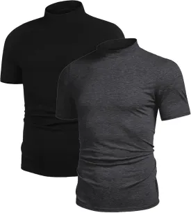 Poriff Men's Casual Mock Turtleneck Pullover Tops Short Sleeve Slim Fit T-Shirts Basic Solid Color Tees