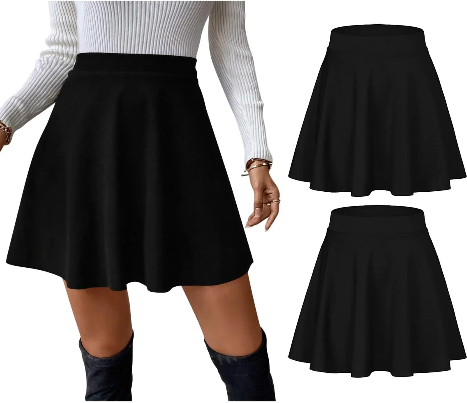 Sweet Hearts Womens 2-Pack Basic Skater Skirt- Versatile Stretchy Mini Flared Skirt Made in USA