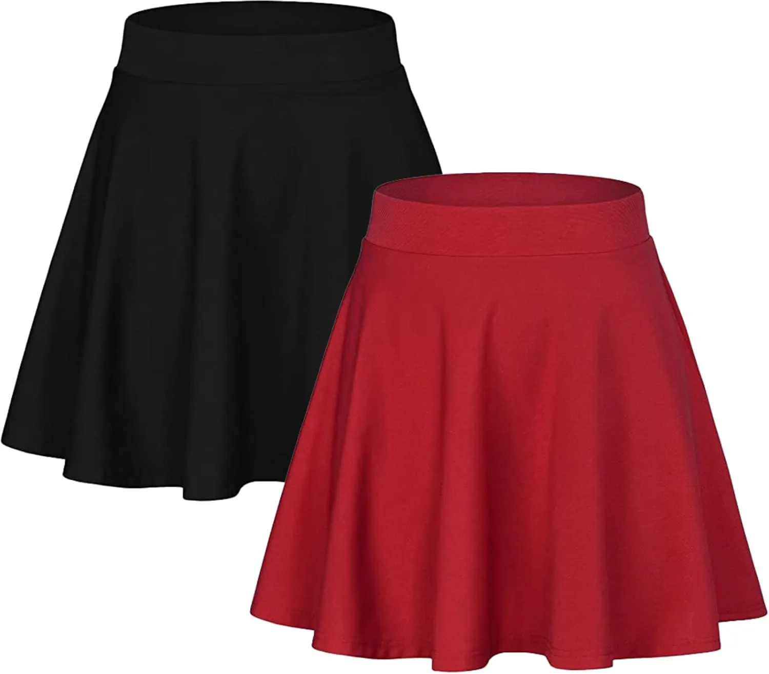 Sweet Hearts Womens 2-Pack Basic Skater Skirt- Versatile Stretchy Mini Flared Skirt Made in USA