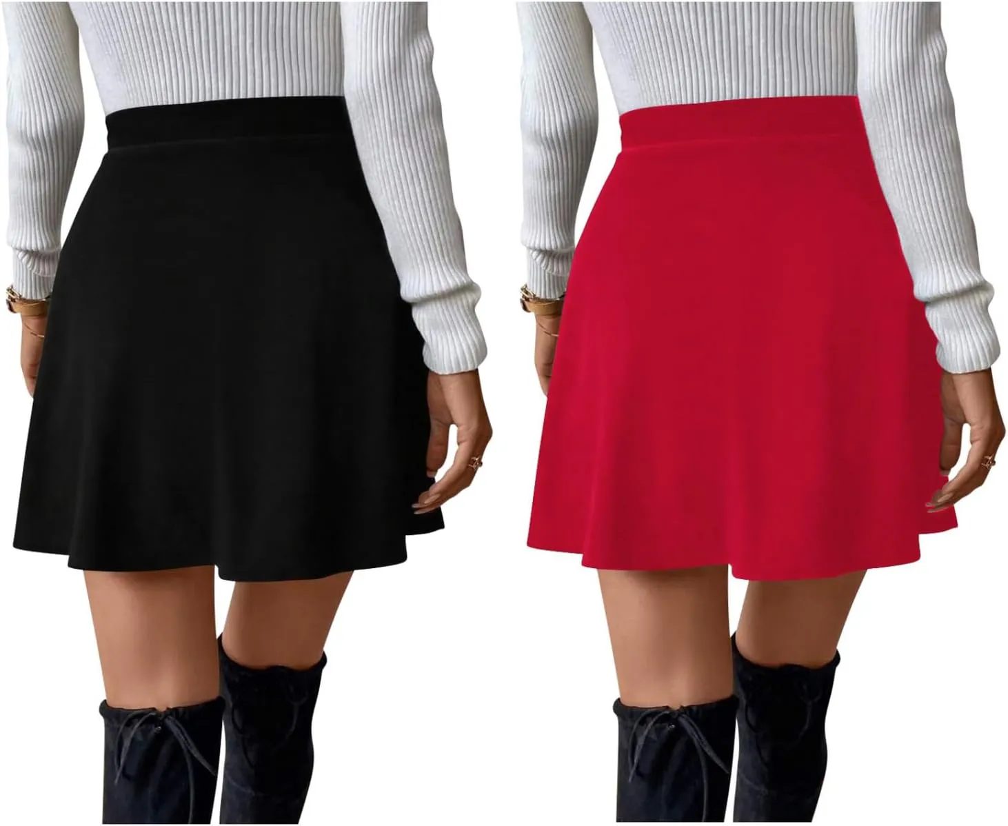 Sweet Hearts Womens 2-Pack Basic Skater Skirt- Versatile Stretchy Mini Flared Skirt Made in USA