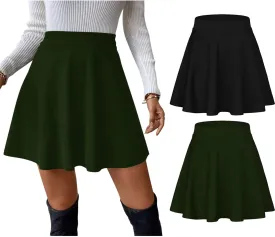 Sweet Hearts Womens 2-Pack Basic Skater Skirt- Versatile Stretchy Mini Flared Skirt Made in USA