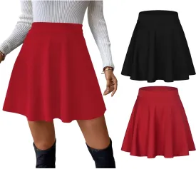 Sweet Hearts Womens 2-Pack Basic Skater Skirt- Versatile Stretchy Mini Flared Skirt Made in USA