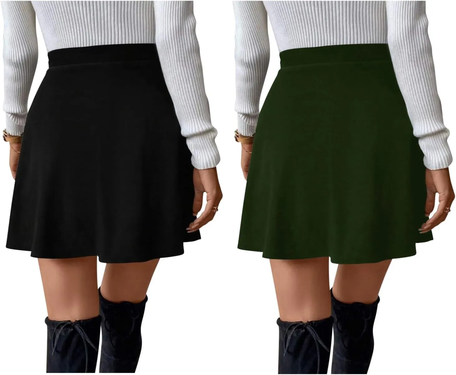 Sweet Hearts Womens 2-Pack Basic Skater Skirt- Versatile Stretchy Mini Flared Skirt Made in USA