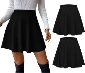 Sweet Hearts Womens 2-Pack Basic Skater Skirt- Versatile Stretchy Mini Flared Skirt Made in USA