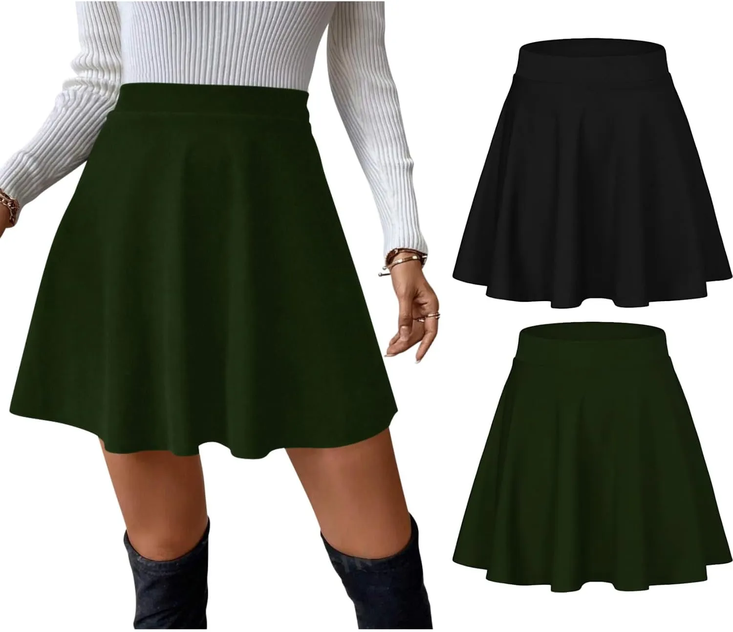 Sweet Hearts Womens 2-Pack Basic Skater Skirt- Versatile Stretchy Mini Flared Skirt Made in USA