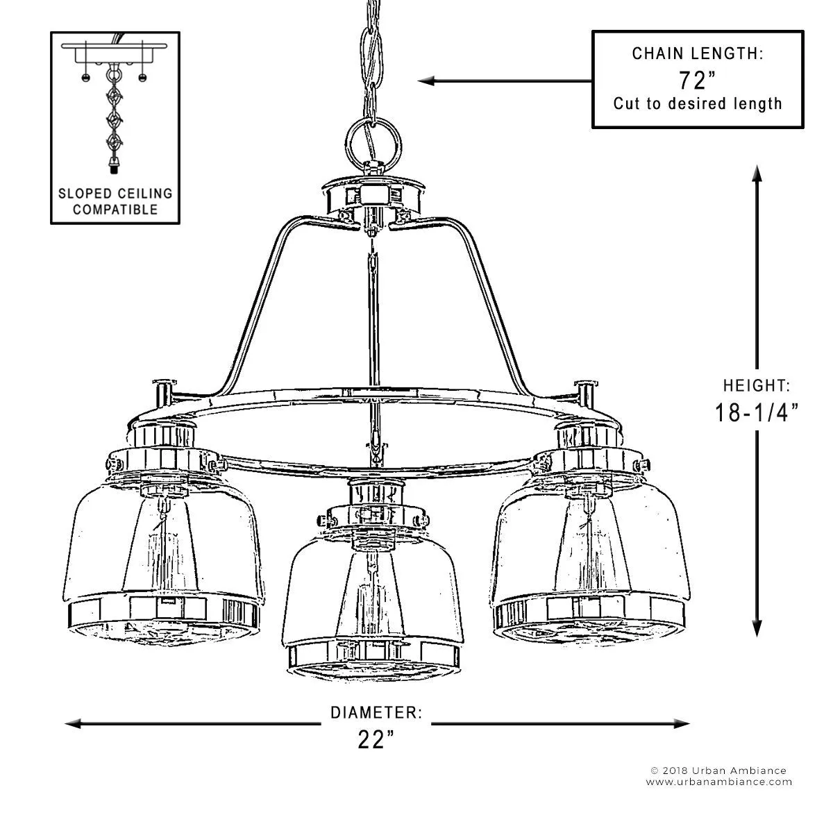 UHP2533 Luxe Industrial Chandelier, 18"H x 22"W, Olde Bronze Finish, Nottingham Collection