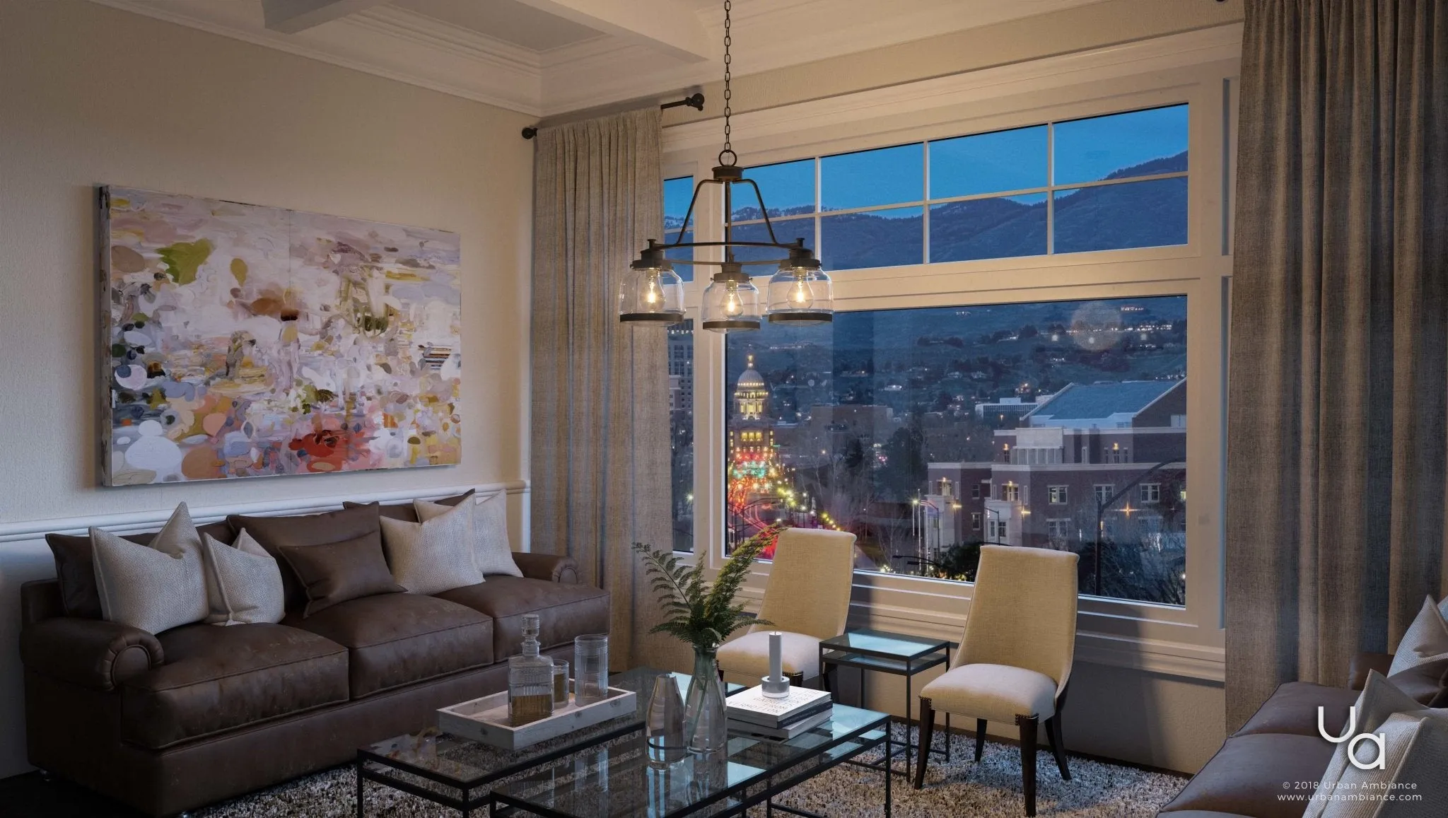 UHP2533 Luxe Industrial Chandelier, 18"H x 22"W, Olde Bronze Finish, Nottingham Collection
