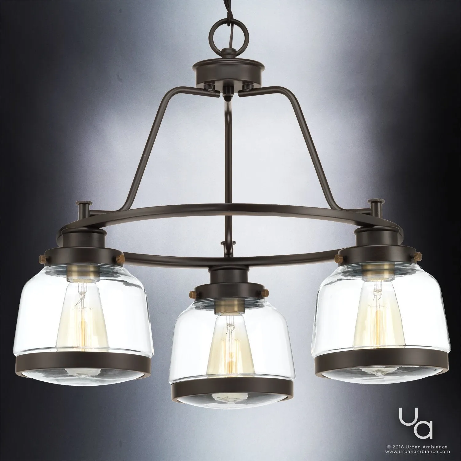 UHP2533 Luxe Industrial Chandelier, 18"H x 22"W, Olde Bronze Finish, Nottingham Collection