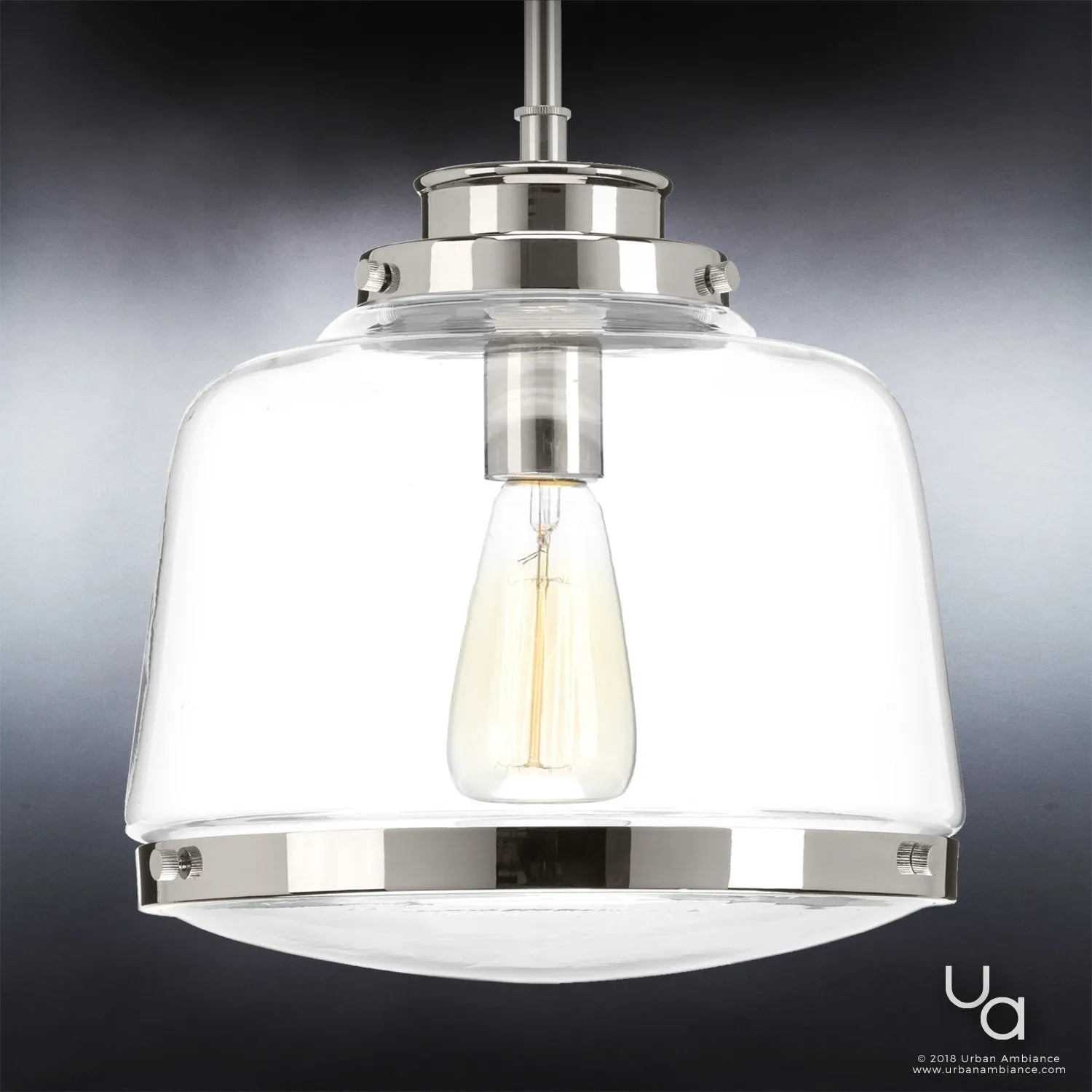 UHP2534 Luxe Industrial Pendant Light, 11"H x 11"W, Polished Nickel Finish, Nottingham Collection