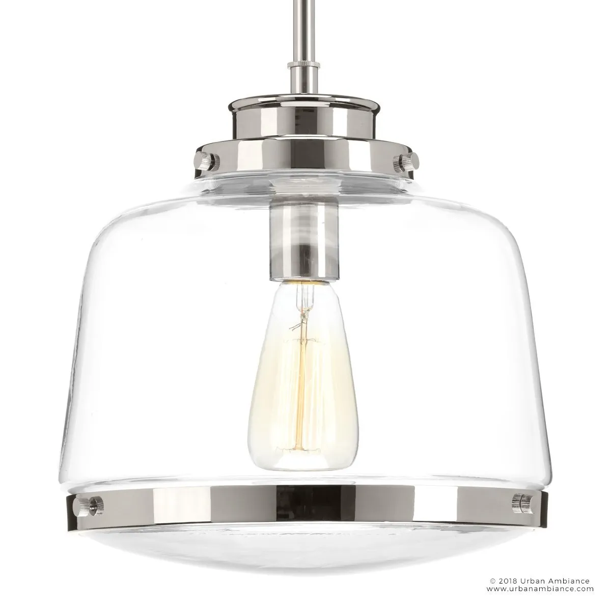 UHP2534 Luxe Industrial Pendant Light, 11"H x 11"W, Polished Nickel Finish, Nottingham Collection
