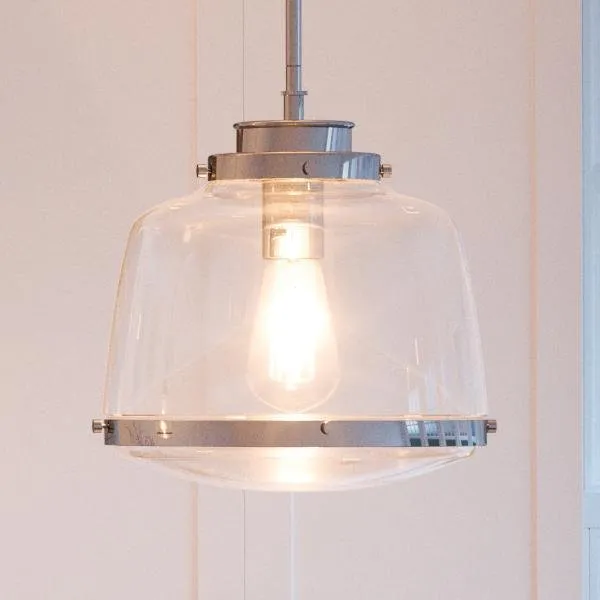UHP2534 Luxe Industrial Pendant Light, 11"H x 11"W, Polished Nickel Finish, Nottingham Collection