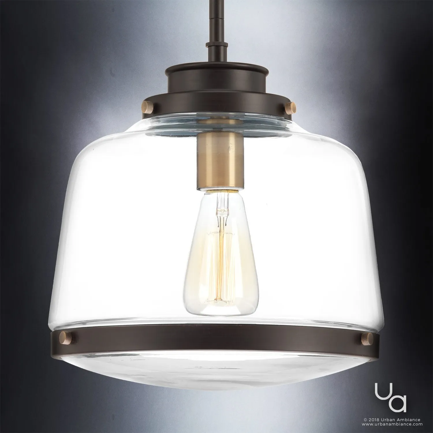 UHP2535 Luxe Industrial Pendant Light, 11"H x 11"W, Olde Bronze Finish, Nottingham Collection