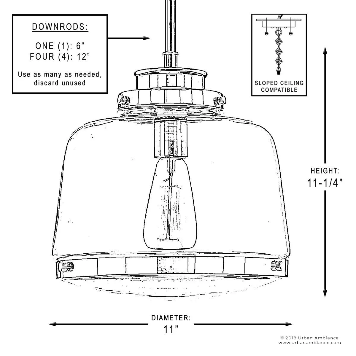 UHP2535 Luxe Industrial Pendant Light, 11"H x 11"W, Olde Bronze Finish, Nottingham Collection