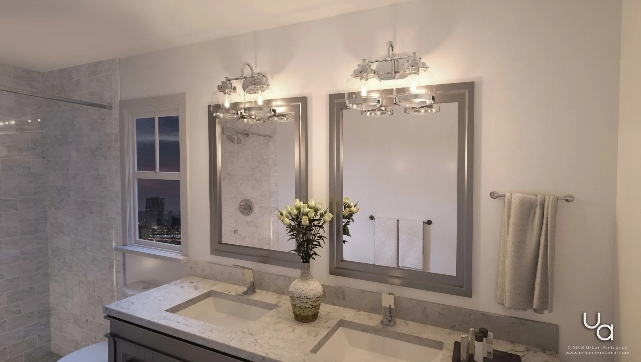 UHP2536 Luxe Industrial Bathroom Vanity Light, 11.25"H x 16.25"W, Polished Nickel Finish, Nottingham Collection