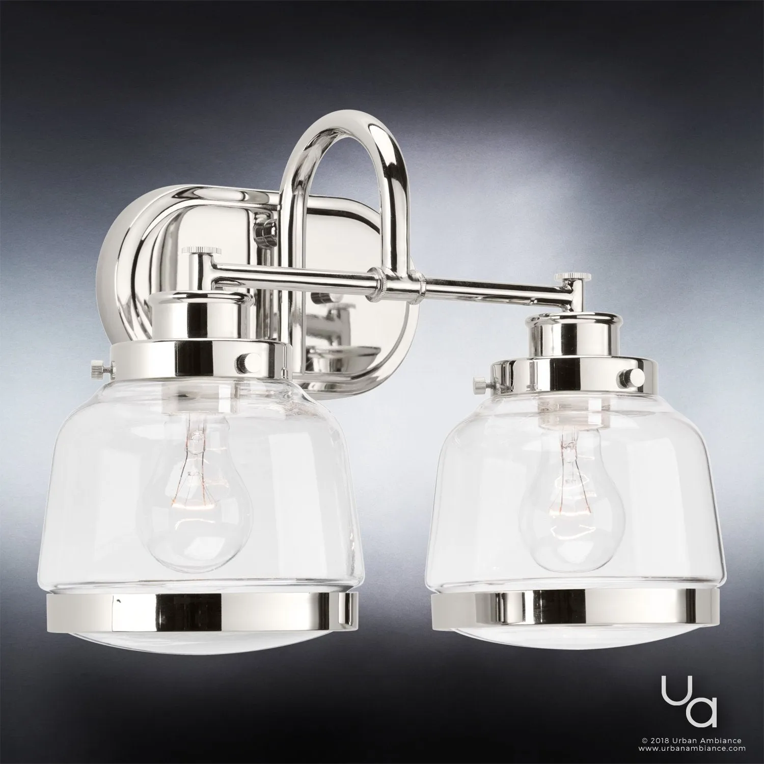 UHP2536 Luxe Industrial Bathroom Vanity Light, 11.25"H x 16.25"W, Polished Nickel Finish, Nottingham Collection