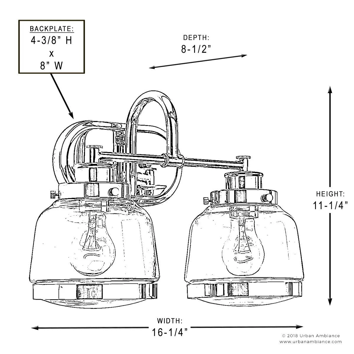 UHP2537 Luxe Industrial Bathroom Vanity Light, 11.25"H x 16.25"W, Olde Bronze Finish, Nottingham Collection