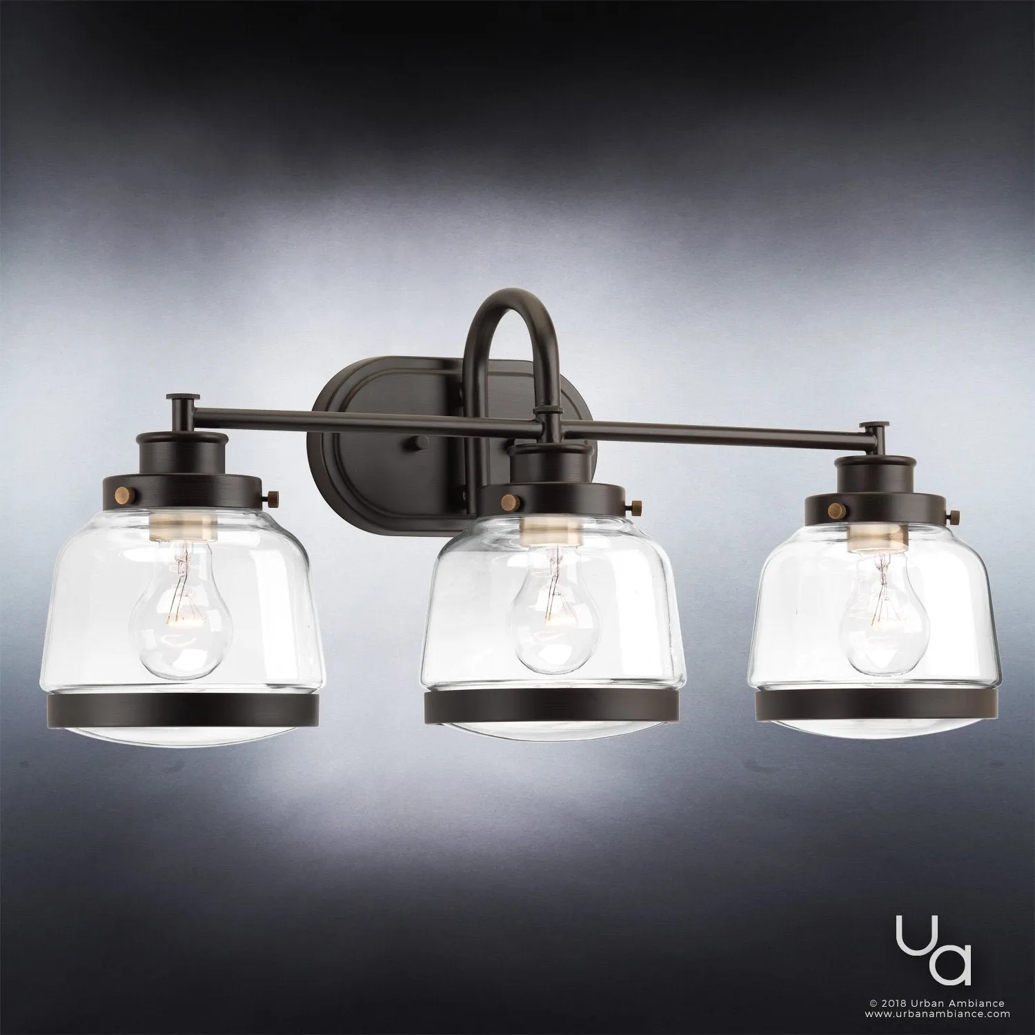 UHP2539 Luxe Industrial Bathroom Vanity Light, 11.25"H x 26"W, Olde Bronze Finish, Nottingham Collection