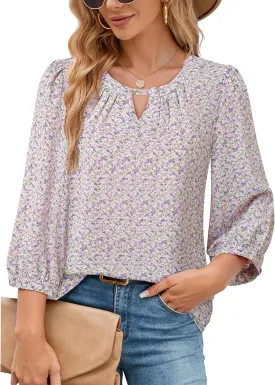 VALOLIA Women's 3/4 Sleeve Dressy Blouses Shirts Business Casual Work Chiffon Tunic Tops
