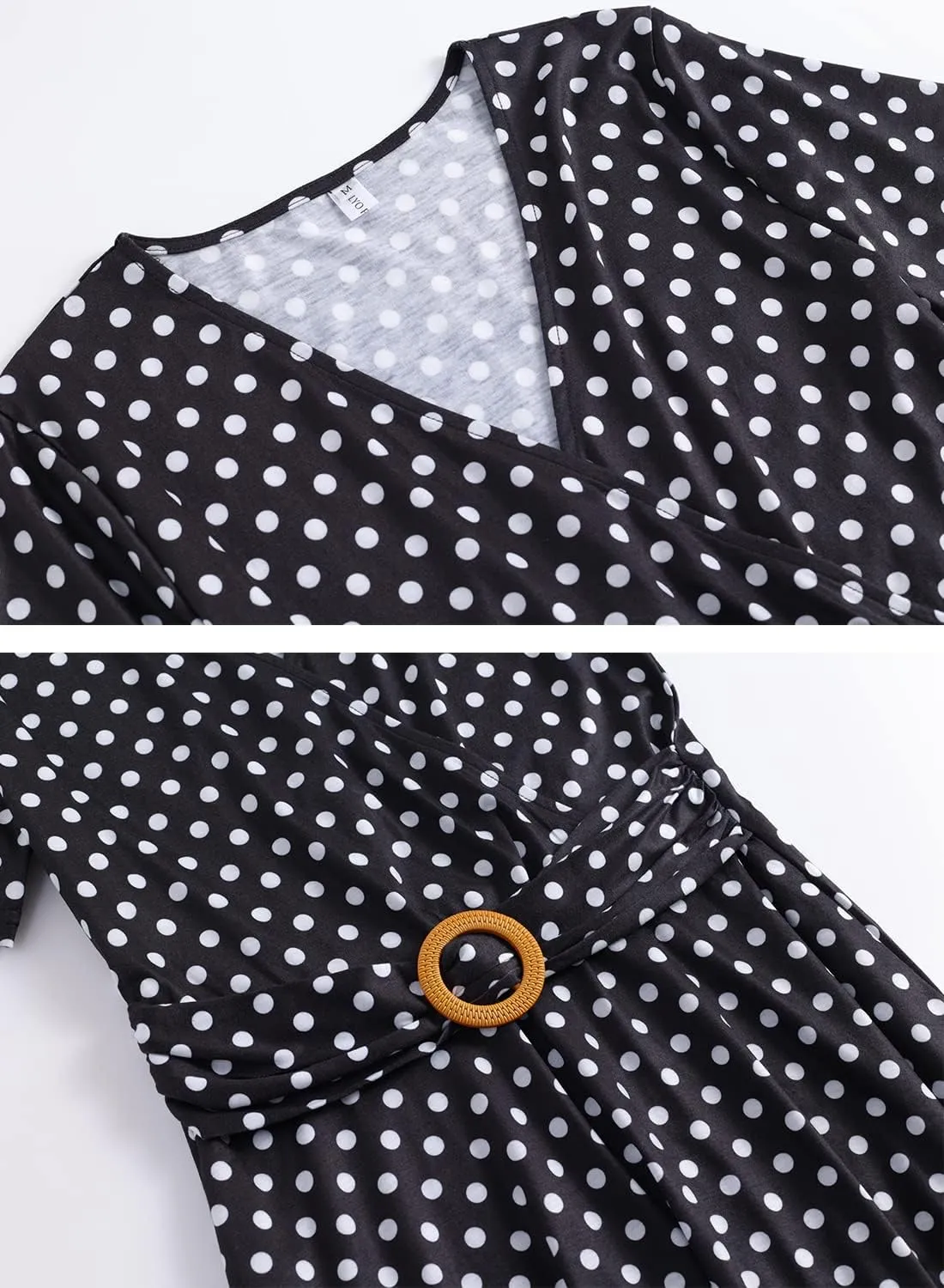 Women's Elegant Criss-Cross V Neck Vintage Short Sleeve Work Casual Fit and Flare Tea Dress with Pockets 980