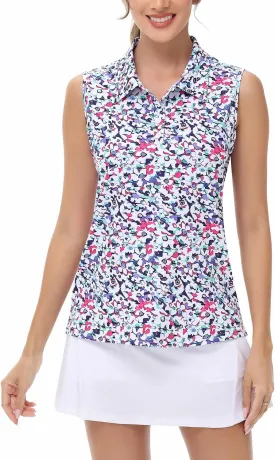 Womens Golf Polo Shirts Sleeveless Tennis Button Down Moisture Wicking Workout Tops