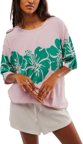 Womens Oversized Vintage Flower Graphic Tees Tops Y2k California Aesthetic Baggy T-Shirts Fruit Coastal Summer